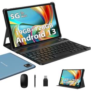 POWMUS 
Android Tablet, 10.1 inch Tablet with 128GB ROM,19GB RAM, 1TB Expand, 2.0GHz CPU, 1920 * 1200 Incell Screen, 8000mAh, 8+13MP WiFi BT5.0 GPS Android Tableta with Keyboard and Mouse - Blue