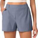 ODODOS Stretch Woven Relaxed Shorts for Women Elastic High Waist Summer Lightweight Casual Shorts with Pockets (Blue, L)