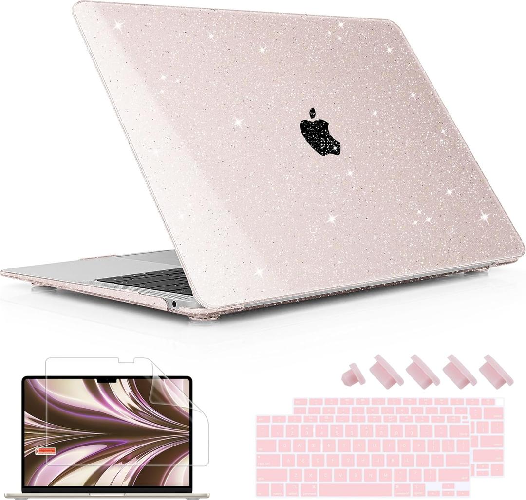 May Chen Compatible with MacBook Air 13 inch Case 2021 2020 2019 2018 Release Models: M1 A2337 A2179 A1932, Plastic Hard Shell Case for Mac Air 13 inch with Retina Fits Touch ID, Sakura Pink Glitter