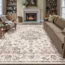10x12 Neutral Area Rug Brown Vintage Living Room Bedroom Washable Carpet Non-Slip Soft Low Pile Farmhouse Indoor Large Throw Rug for Dining Room Office