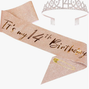 14th girls Birthday Sash and Tiara Set Rose Gold Birthday Sash Crown Birthday Party Favors Supplies for girls Birthday Party