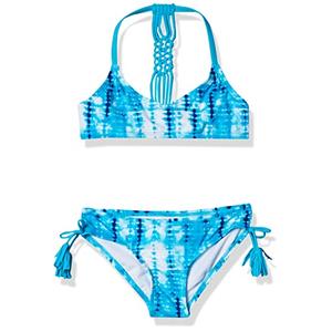 Kanu Surf Girls V-Neck Bikini Beach Sport 2-Piece Swimsuits, Willow Aqua Tie-Dye, 14
