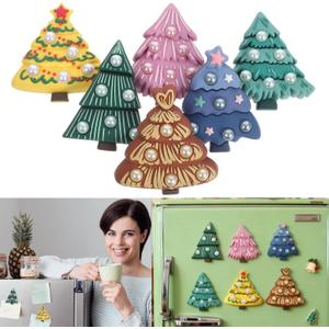 6 Pack 3D Christmas Fridge Magnets, Xmas Tree Magnetic Refrigerator Stickers, Reflective Holiday Magnets for Garage Door, Mailbox, Dishwasher, Locker & Office Decor