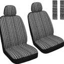 Baja Saddle Blanket Car Seat Covers Front Set with Seat Belt Pads, Washable Breathable Seat Covers for Cars, Universal Fit Interior Covers for Most Cars, Airbag Compatible, Black/White
