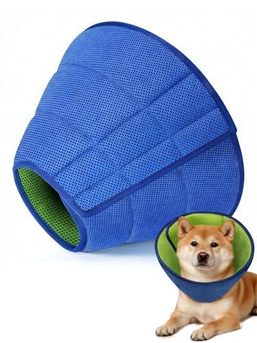 Dog Cone Collar Alternative,Comfortable Cones for Dogs to Stop Licking After Surgery,Adjustable Comfy Cones, Comfortable Fabric Elizabethan Collars (Green Blue, M)
