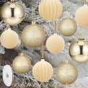 Menkxi 8 Pcs 4'' Large Velvet Christmas Balls Ornaments Shiny Glitter Flocked Christmas Tree Ornaments Hanging Decorations with Ribbon for Xmas Holiday(Beige)