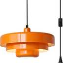 Plug in Pendant Light Mid Century Hanging Lamp with Plug in Cord Orange Pendant Lighting Fixtures Nordic Style Metal Shade On/Off Switch Hanging Light for Living Room Dining Bedroom Kitchen