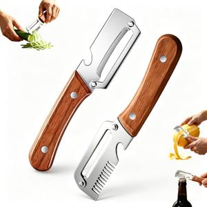 Multifunctional Vegetable Peeler 3-in-1, Julienne Peeler, Fruit Peeler Knife with Ergonomic Wood Handle, Stainless Steel Blade for Efficient Peeling, Grating & Slicing2PCS)