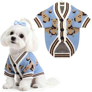 Small Dog Sweater Cute Bear Puppy Cardigan Coat Clothes Fall Winter Dog Sweaters for Small Medium Dogs Boy Girl Cat Sweaters Outfits for Cats Soft Warm Pet Knit Clothes with Sleeves(Blue,M) (M (Suggust 6-10 lbs))