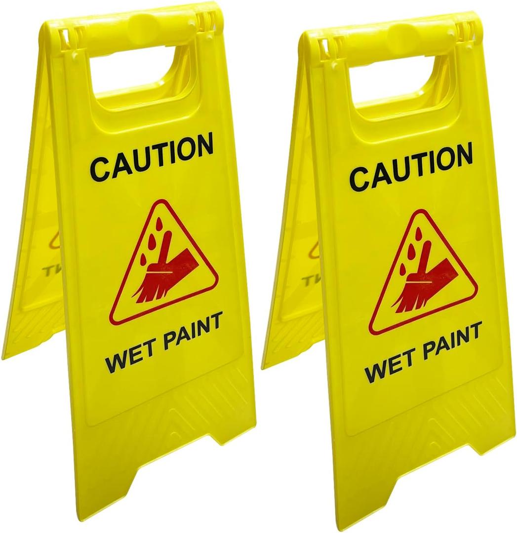 2 Pack Caution Wet Paint Sign, Foldable Sturdy Double-Sided Safety Warning Signs, A-Frame Standing Floor Sign, 23.6 x 11.4 inches