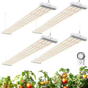 Barrina TX-L84 4FT Grow Lights for Indoor Plant, 336W (4 x 84W), 4 LED Panels Wider Coverage, Full Spectrum, High PPFD, Mechanical Timer, Linkable, Hanging Light for Indoor Vegetable, Seeding, 4 Packs