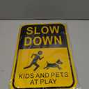 Felexdo Large Slow Down Sign with Stake, 14”x10”Kids and Pets at Play Yard Metal Sign with 36”Strong Steel Stake Easy Installation for Street or Roa
