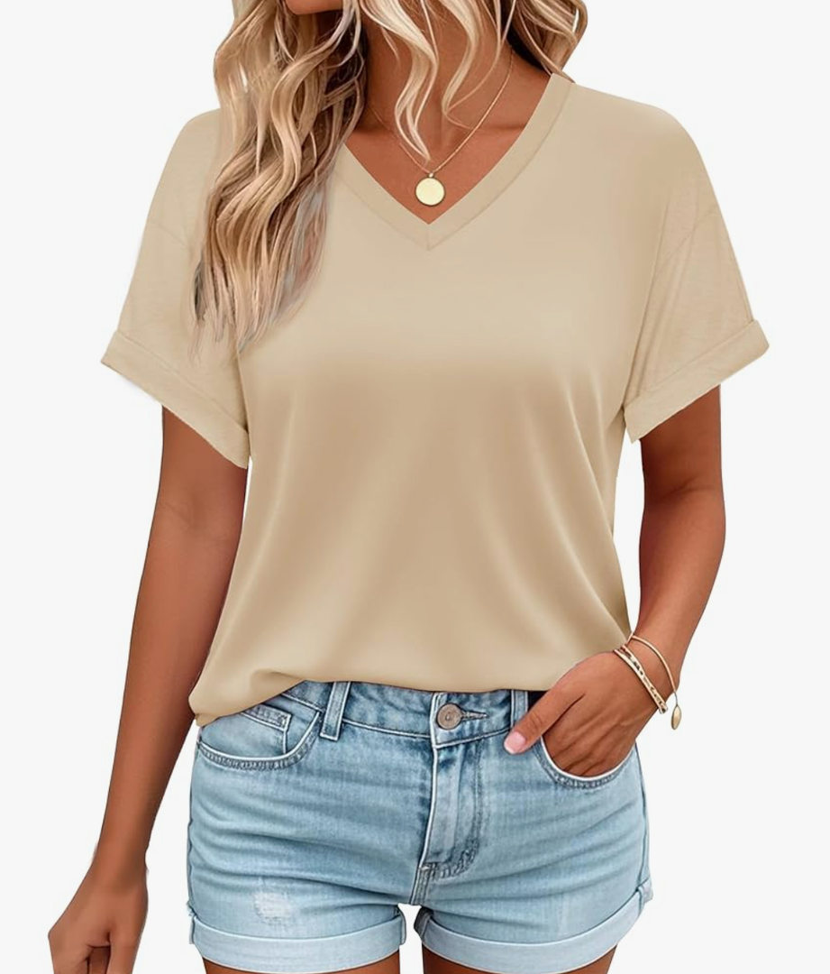 lt  Womens Short Sleeve V-Neck Shirts UPF 50+ Beach Vacation Casual Summer Loose Fit Tops 2025 XL