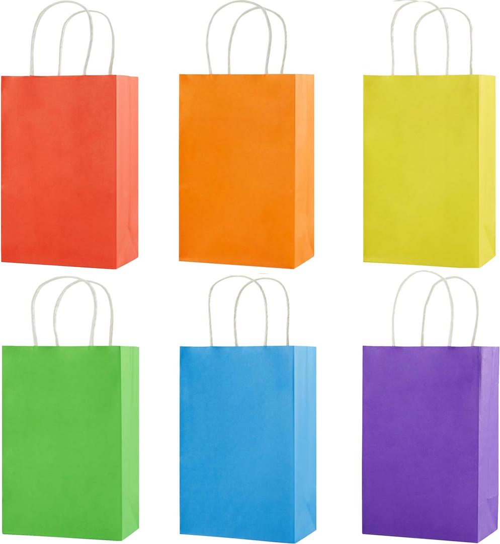 SUNCOLOR 24-Pack Rainbow Gift Bags with Handles, 8" Multi-Color Paper Party Favor Bags for Goodies. Birthdays, Events, Classrooms & Celebrations