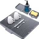 Dimeho 3 PCS Silicone Dish Drying Mat for Kitchen Counter Raised kitchen Sink Mat Heat-resistant Drain Pad Dishes Non-Slip Fast Self-Draining Dish Drying Pad Dryings Rack with Built-in Drain (Grey)