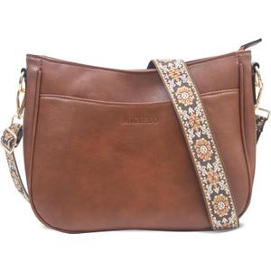 Vegan Leather Crossbody Bags for Women, Medium Cross Body Purse with Wide Adjustable Strap LightWeight (Brown)