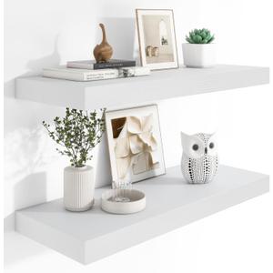 Heimlove 12" Deep Floating Shelves, 36 x 12 Inch Wall Mounted Long Floating Shelf with Invisible Brackets, for Home Decor, Bedroom, Kitchen, Living Room, Bathroom - 2 Pack, White