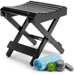 Sorbus Foldable Shower Stool  Bamboo Foot Rest & Shaving Stool for Inside Shower  Portable Step Stool, Folding Shower Bench, Wooden Sauna Chair, Bathtub Foot Rest  11" x 10.75" x 12" (Black)