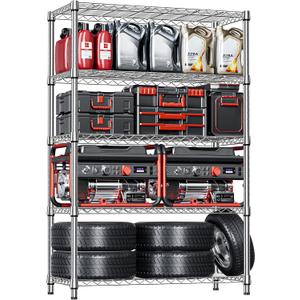 IZEUK 5-Tier Heavy Duty Metal Storage Shelving Unit (Chrome, 17.7" D x 47.2" W x 72.3" H, 1750 lbs Capacity), Adjustable Steel Wire Rack Shelf Organizer for Garage, Kitchen, Pantry, Basement, Laundry