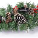 31.5 Christmas Centerpiece with 3 Candle Holders, Artificial Table Decorations with Pine Cones/Red Berries/Steel Base, Christmas Decorations Indoor, Xmas Tabletop Decor for Festival Home Decoration