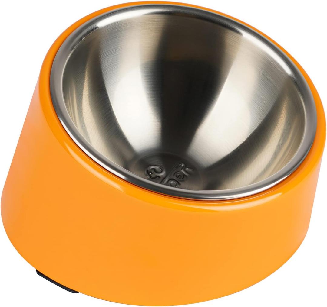 SuperDesign Mess Free 15 Slanted Bowl for Dogs and Cats, Tilted Angle Bulldog Bowl Dog Feeder, Non-Skid & Non-Spill, Easier to Reach Food M/1 Cup Bright Orange