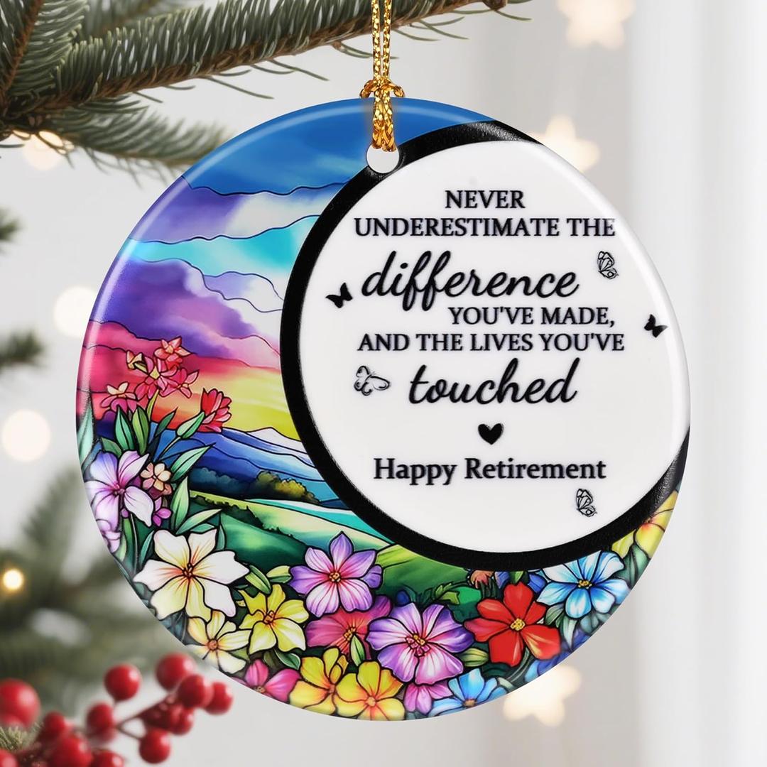 4 x Retirement Gift - Retirement Gifts for Women, Men - Retired Ornament - Retired Gifts for Coworker, Boss, Employee, Teacher, Nurse - Ceramic Christmas Ornament Keepsake - Christmas Tree Ornaments - B