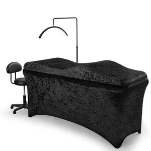 Shiny Curvy Lash Bed Foam Topper and Table Cover Set, High Density Foam Soft Support Neck Leg Back, Contour Design for Body Massage Table Topper (70.8"x23.6"x7.1", Black)