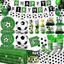 Soccer Birthday Party Decorations Includes Plates, Napkins, Cups, Banner, Hanging Swirls, Tablecloths, Balloons, Toppers, Honeycomb Centerpieces for Sport Soccer Party Decorations, Serves 24