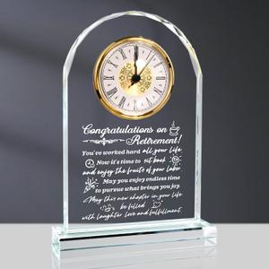 Happy Retirement Gifts for Women, Men, Personalized Exquisite Crystal Clock for Colleagues and Friends Party Decorations
