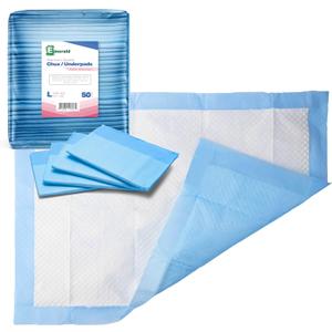 Emerald Incontinence Underpads, 50 Pads, Waterproof Plastic Backing, Highly Absorbent Cotton Fluff, NonSkid, for Bedwetting, Pets, Seniors