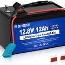 DC HOUSE Replacement 12V 12Ah Lithium Battery for Peg Perego Ride On Toys, with Wire Harness Connector & DC Port, 5000+ Cycles Rechargeable LiFePO4 Battery with 15A BMS for Kids Tractor, Fish Finder