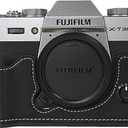 X-T30 Case, BMAOLLONGB Handmade PU Carbon Fibre Leather Half Camera Case Bag Cover Bottom Opening Version for Fujifilm X-T30 XT30 with Hand Strap (Black)