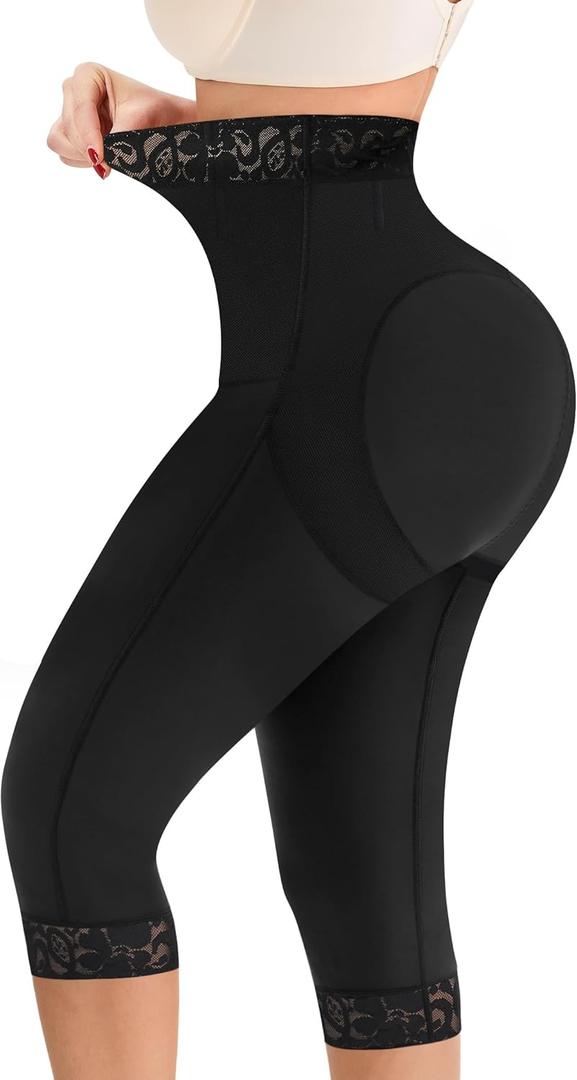 MERYOSZ Shapewear Tummy Control Shorts Body Shaper High Waisted Butt Lifting Panties Thigh Slimmer Capri Girdles (Large, Black)