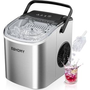 EUHOMY Countertop Ice Maker Machine with Handle, 26lbs in 24Hrs, 9 Ice Cubes Ready in 6 Mins, Auto-Cleaning Portable Ice Maker with Basket and Scoop, for Home/Kitchen/Camping/RV. 