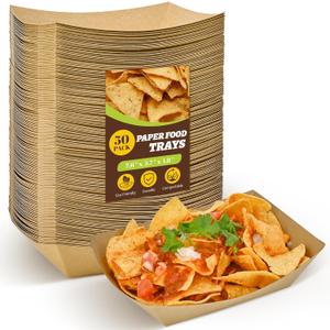 Ocmoiy 3lb Paper Food Trays, 50 Pack Disposable Nacho Trays, Heavy-Duty Kraft Paper Food Boats Holders Serving Basket Trays for Snack, BBQ Picnic Wedding Party
