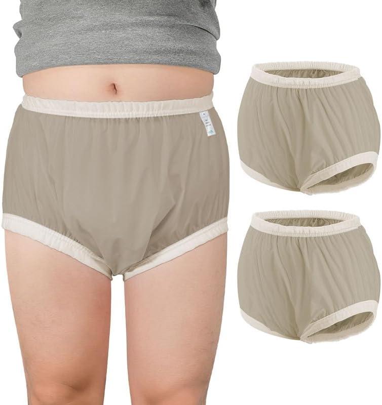 2 PCS Carer Adult Diaper Covers Noiseless Leakproof Underwear Cover Durable, Lightweight Waterproof Underwear for Incontinence (M, Beige)