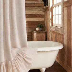 Small Stall 48 Inch Farmhouse Shower Curtain with Ruffle Hem Linen Beige Shower Curtains for Bathroom Country Vintage Rustic Natural Fabric, 48" W x 72" L