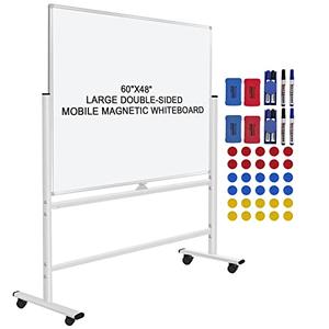 H-Qprobd 60"x48" Mobile Whiteboard Double-Sided Magnetic Dry Erase Board on Wheels - Comercial Rolling White Boards with Sturdy Stand for Home, Office & School
