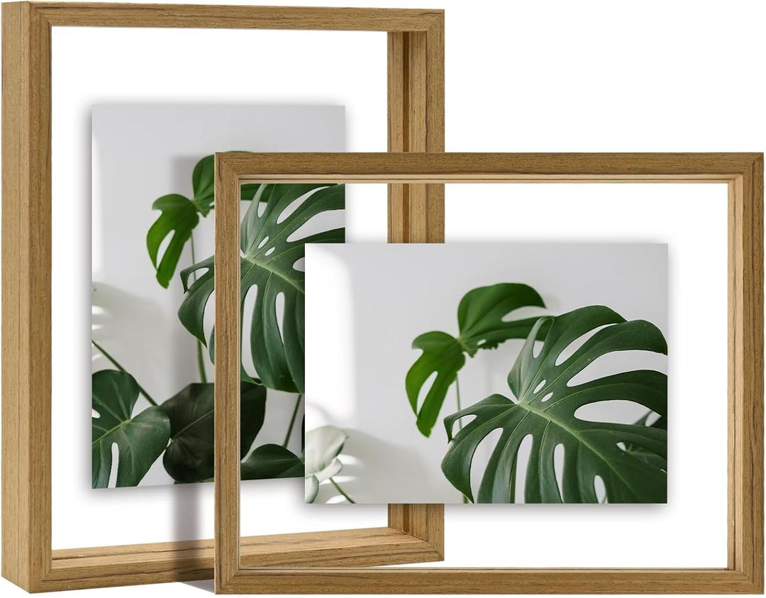 Egofine 8x10 Floating Frames Set of 2, Double Plexiglass Picture Frame, Made of Solid Wood Display Any Size Photo up to 8x10, Wall Mount or Tabletop Standing, Carbonized