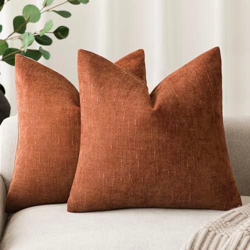 Foindtower Pack of 2 Soft Textured Throw Decorative Pillow Covers Square Accent Solid Cushion Cover Cozy Farmhouse Pillow Case with Zipper for Couch Sofa Bed Living Room 26x26 Inch, Burnt Orange