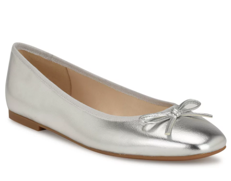 SM New York Women's Comfortable Round Toe Ballet Flats Dress Shoes, Silver, Size 9