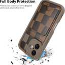 KANGHAR Compatible with iPhone 17 Case 2025, Wallet Silicone Checkered Cute Pattern, Card Holder Camera Protection Soft Slim Shockproof Edge Cover for Girls Women -Brown