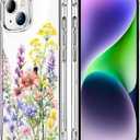 Wild Flower Clear Case Compatible with iPhone 14 Plus, Cute Girls and Women Floral Back Case Cover, Summer Flowers Transparent Flexible TPU Bumper Shockproof Protective Phone Case