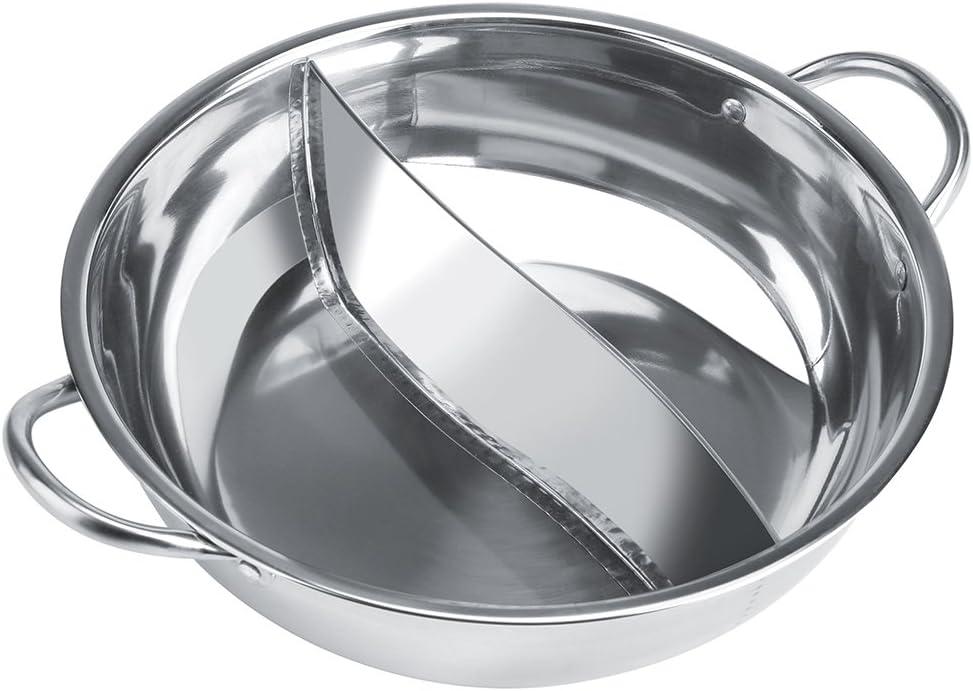 Stainless Steel Pot with Divider, Two-flavor Separation Induction Cooker, Double-sided Soup Cooker Double-flavor Chinese Shabu-Shabu, Suitable For Family Gatherings(30cm)