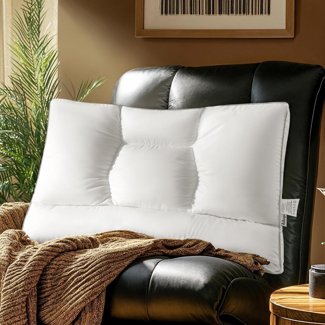 Goose Down Pillow, Cervical Support for Neck Pain Relief, 1050+ Fill Power, 600 Thread Count Cotton Shell, Ergonomic Design for Side, Back, and Stomach Sleepers(White,Standard(Pack of 1))