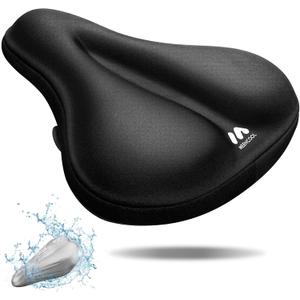 Bike Seat Cushion - Gel Padded Bike Seat Cover for Men Women Comfort, Adjustable Velcro Secure Bicycle Seat Cushion Compatible with Peloton, Indoor & Outdoor Bicycle Seat(11"x7") (BLACK)