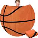 60" Round Sports Throw Blanket for Teens Adults Soft Flannel Baseball Softball Tennis Soccer Baseketball Volleyball Novelty Blanket for Sports Fan Birthday Senior Night Gift(Basketball)