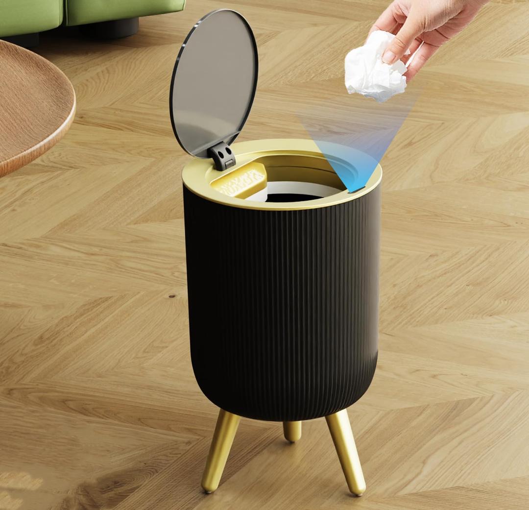 stonespace Motion Sensor Bathroom Trash Can, Small Wastebasket Touchless Trash Bin, Automatic Trash Can for Bathroom, Kitchen, Bedroom, Living Room, Office, 2.4 Gallon, Black and Gold