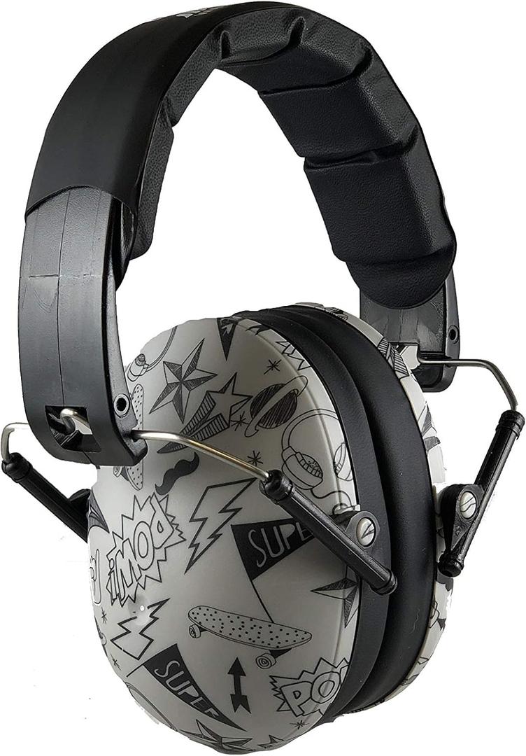 Baby Banz Earmuffs Kids Hearing Protection - 2+ Years - Noise Reduction Rating - Soft & Comfortable - Kids Ear Protection (Grey Doodle)