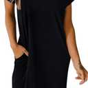 BTFBM Women Summer T Shirt Dresses 2025 Spring Short Sleeve V Neck Loose Casual Short Vacation Dress Pajamas Pockets (Small, Black)